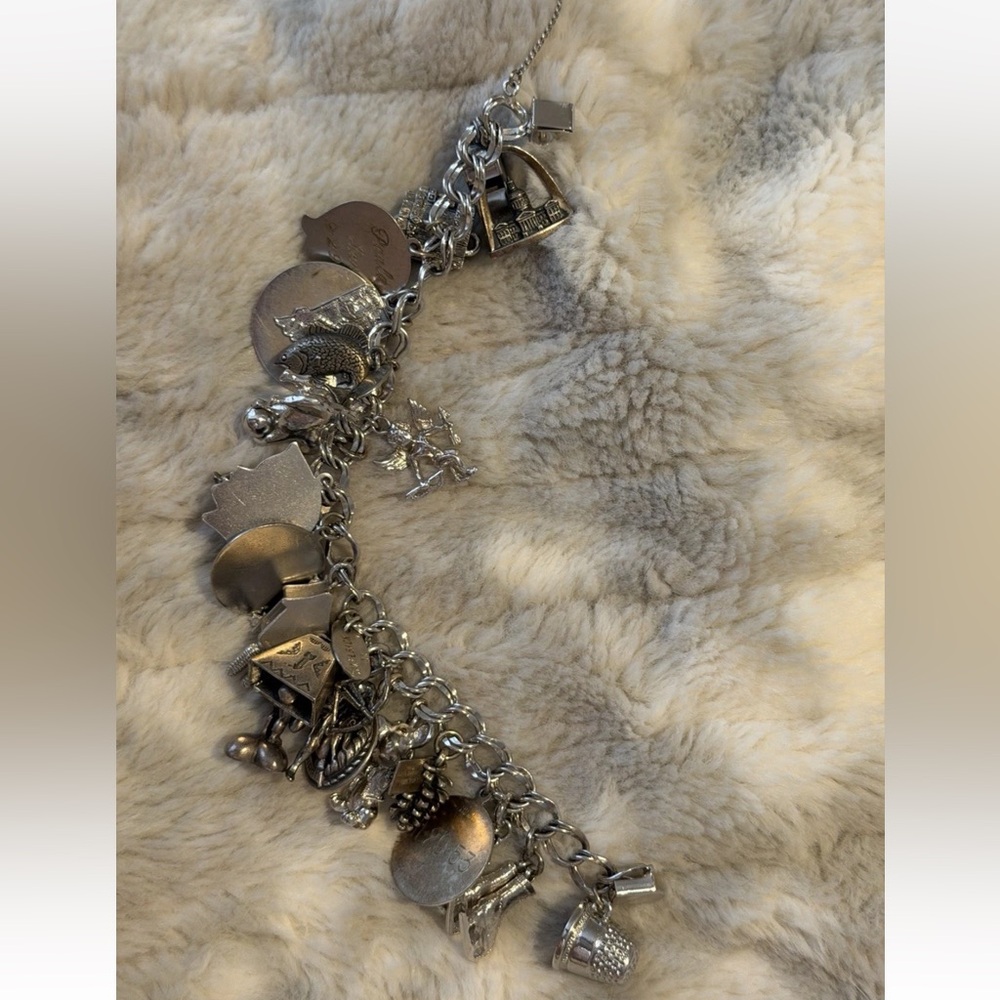 Vintage Sterling Silver Charm Bracelet w/24 Vintage and Travel Charms